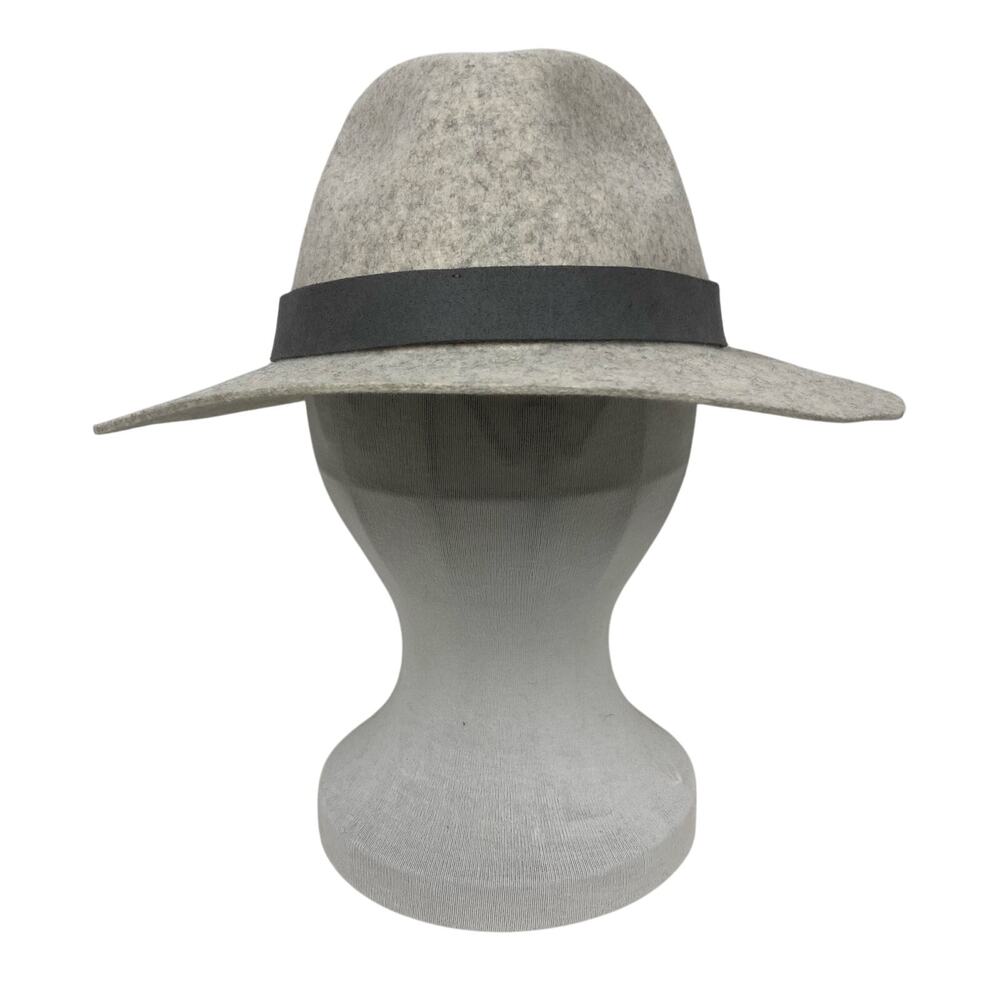 Yellow 108 Fedora Hat Unisex L Heathered Gray Wool Felt Wide Brim Ribbon Trim